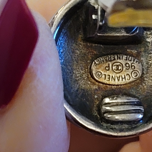 AUTH Chanel Silvertone Logo Earrings - Picture 3 of 4